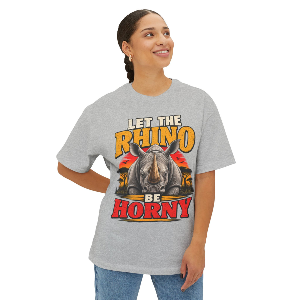 Let the Rhino Be Horny – Unisex Oversized Boxy Tee