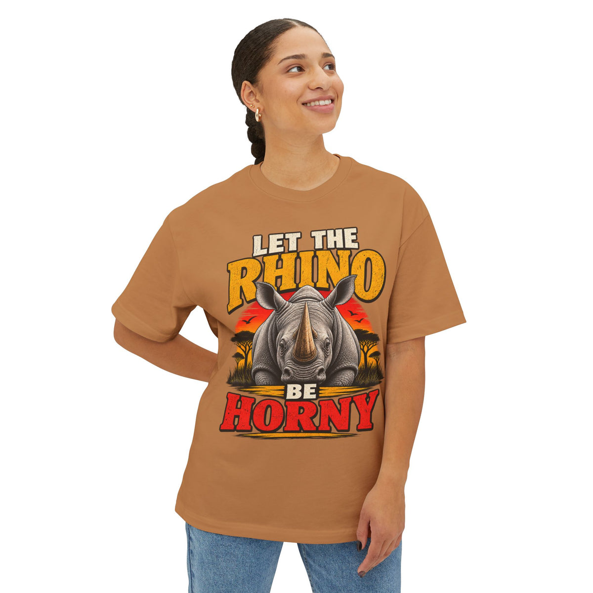 Let the Rhino Be Horny – Unisex Oversized Boxy Tee