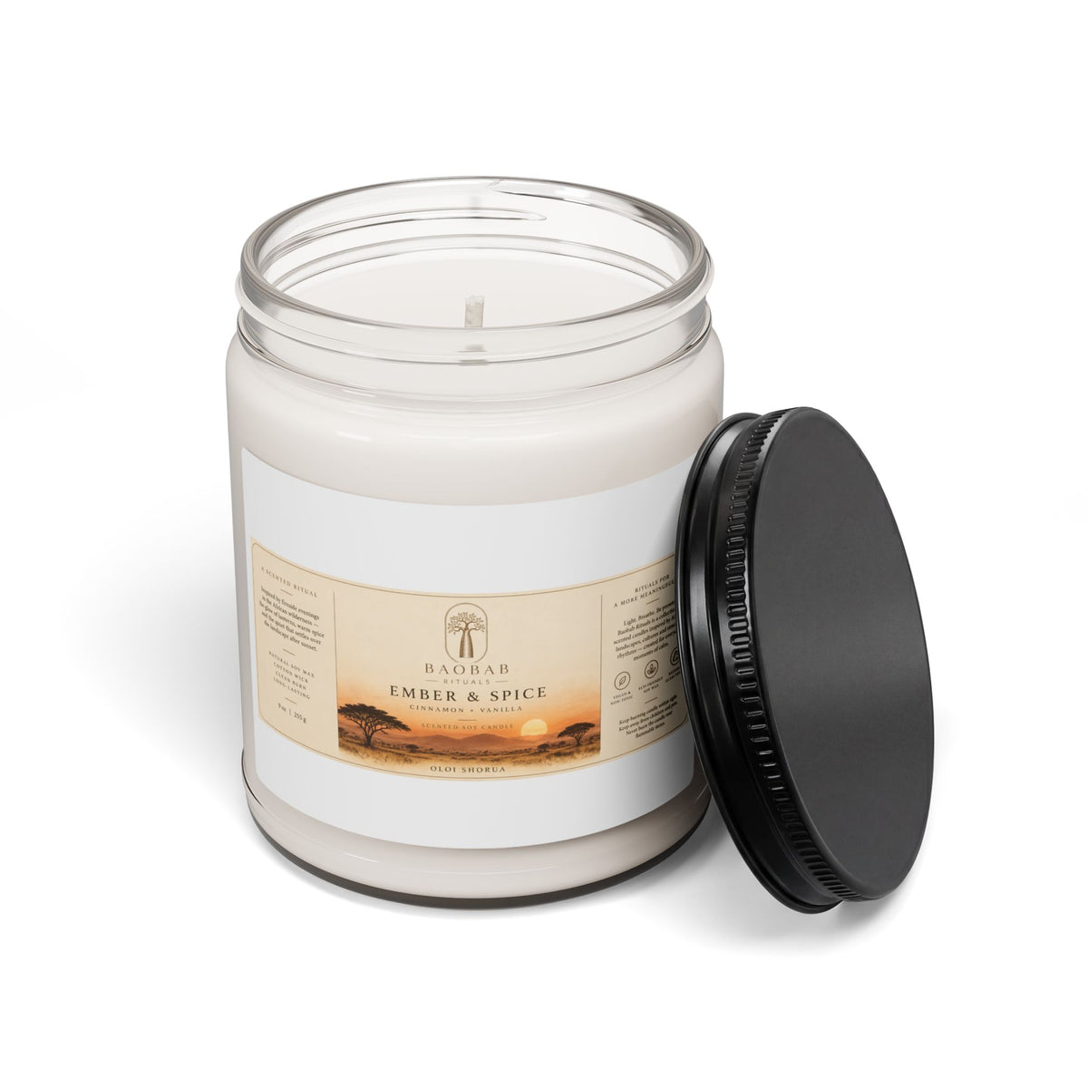 Baobab Rituals Ember & Spice Soy Candle – Cinnamon Vanilla