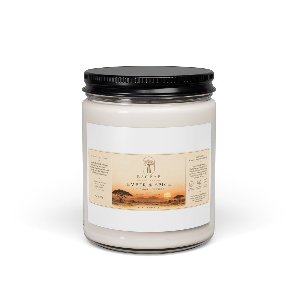 Baobab Rituals Ember & Spice Soy Candle – Cinnamon Vanilla