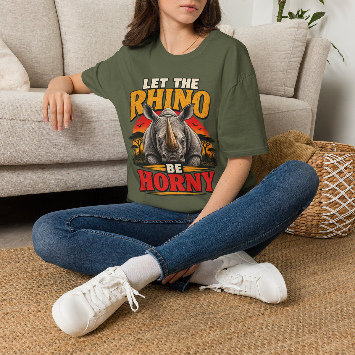 Let The Rhino Be Horny T-Shirt — Vintage Rhino Graphic Tee