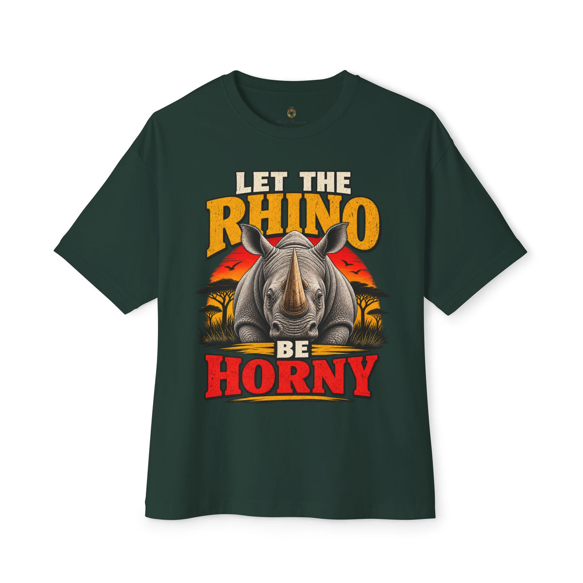 Let the Rhino Be Horny – Unisex Oversized Boxy Tee